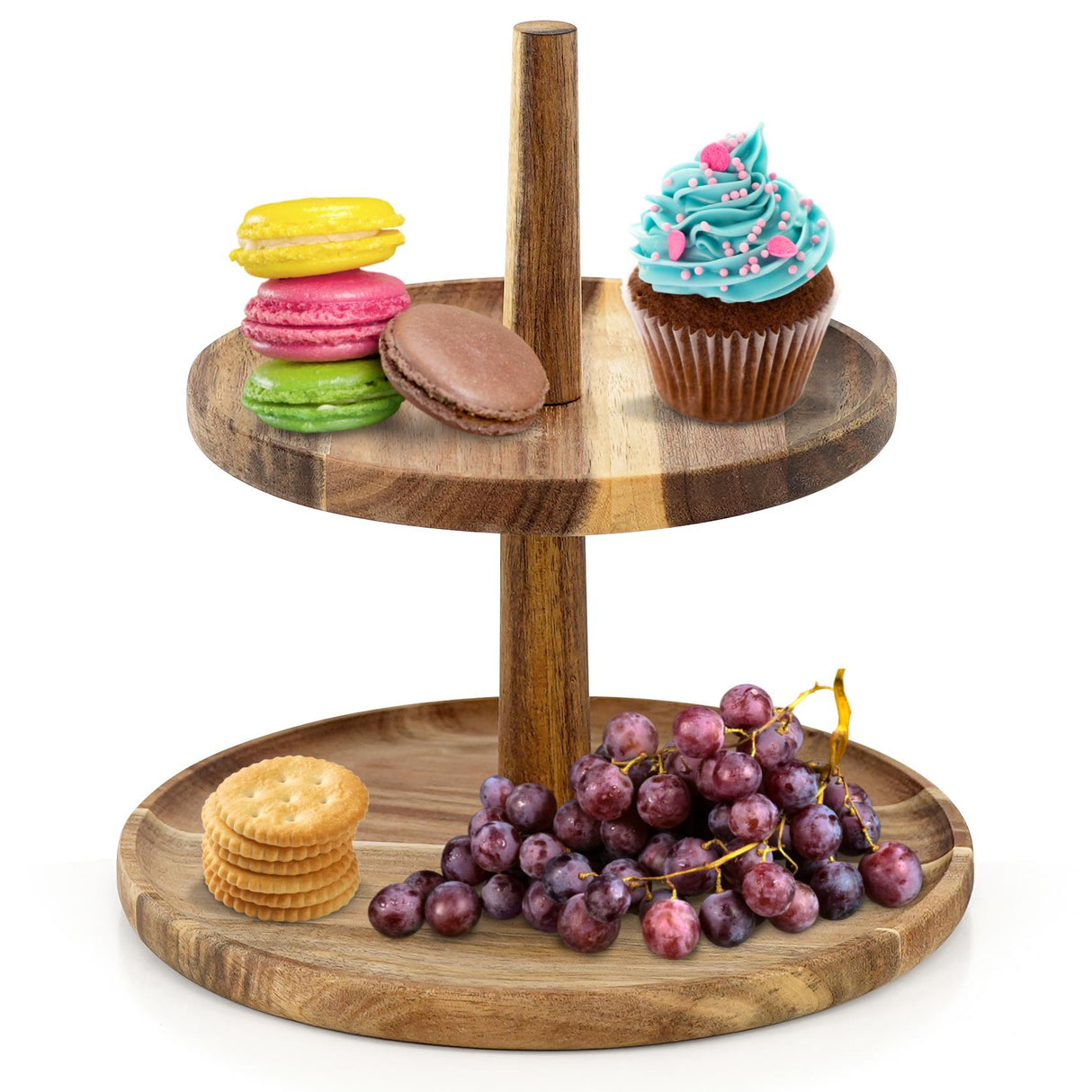 2-Tier Acacia Wooden Afternoon Tea Stand by GEEZY - UKBuyZone