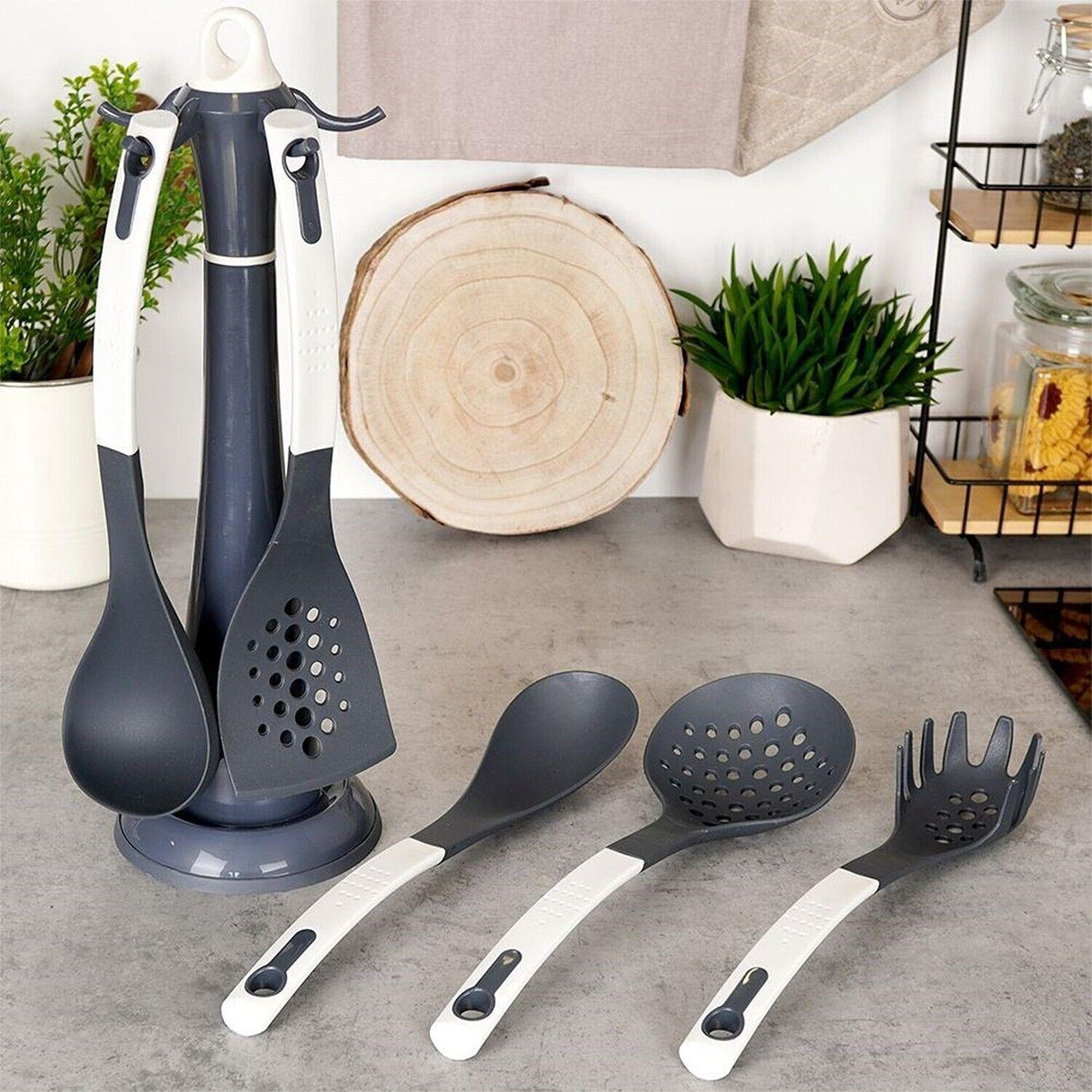 6 Pcs Cooking Utensils Set With Rotating Stand by GEEZY - UKBuyZone