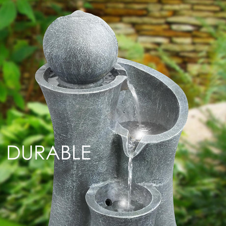 Ball on Top Water Feature Outdoor With LED by GEEZY - UKBuyZone