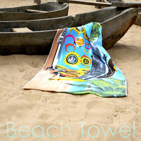 Blue Summer Bus Design Large Towel by Geezy - UKBuyZone