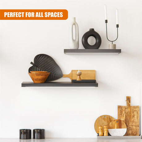 Black Floating Wooden Wall Shelf with LED Lights - 60cm by GEEZY - UKBuyZone