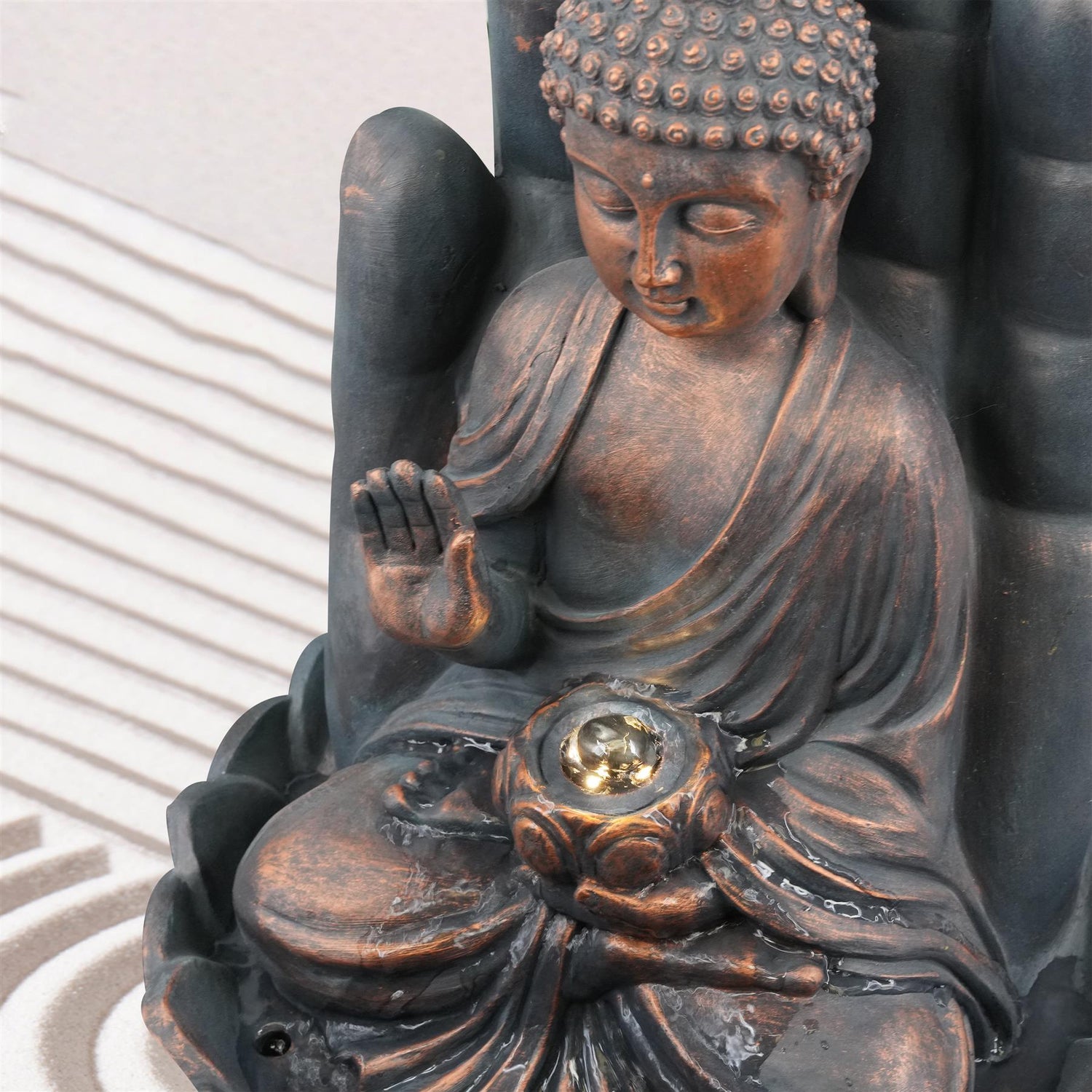 Palm Buddha Water Feature Outdoor With LED by GEEZY - UKBuyZone