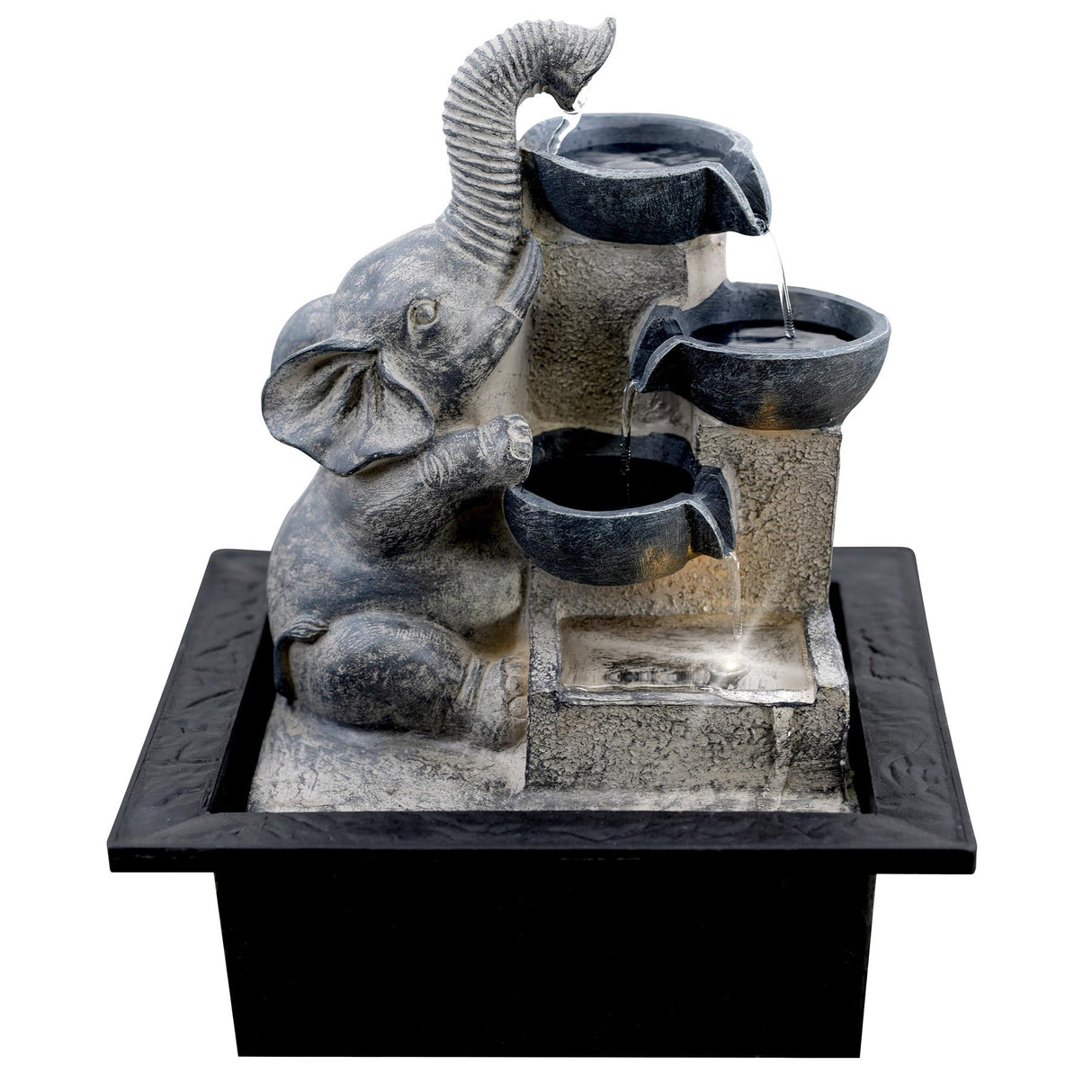 Elephant and Bowls Water Feature Indoor With LED by Geezy - UKBuyZone
