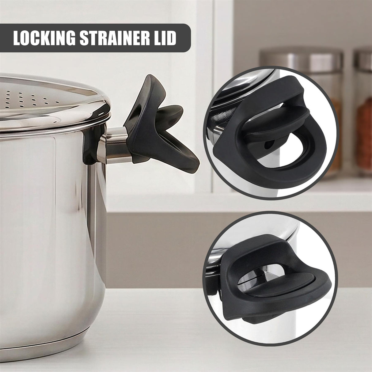 Stainless Steel Pasta Pot With Locking Strainer Lid