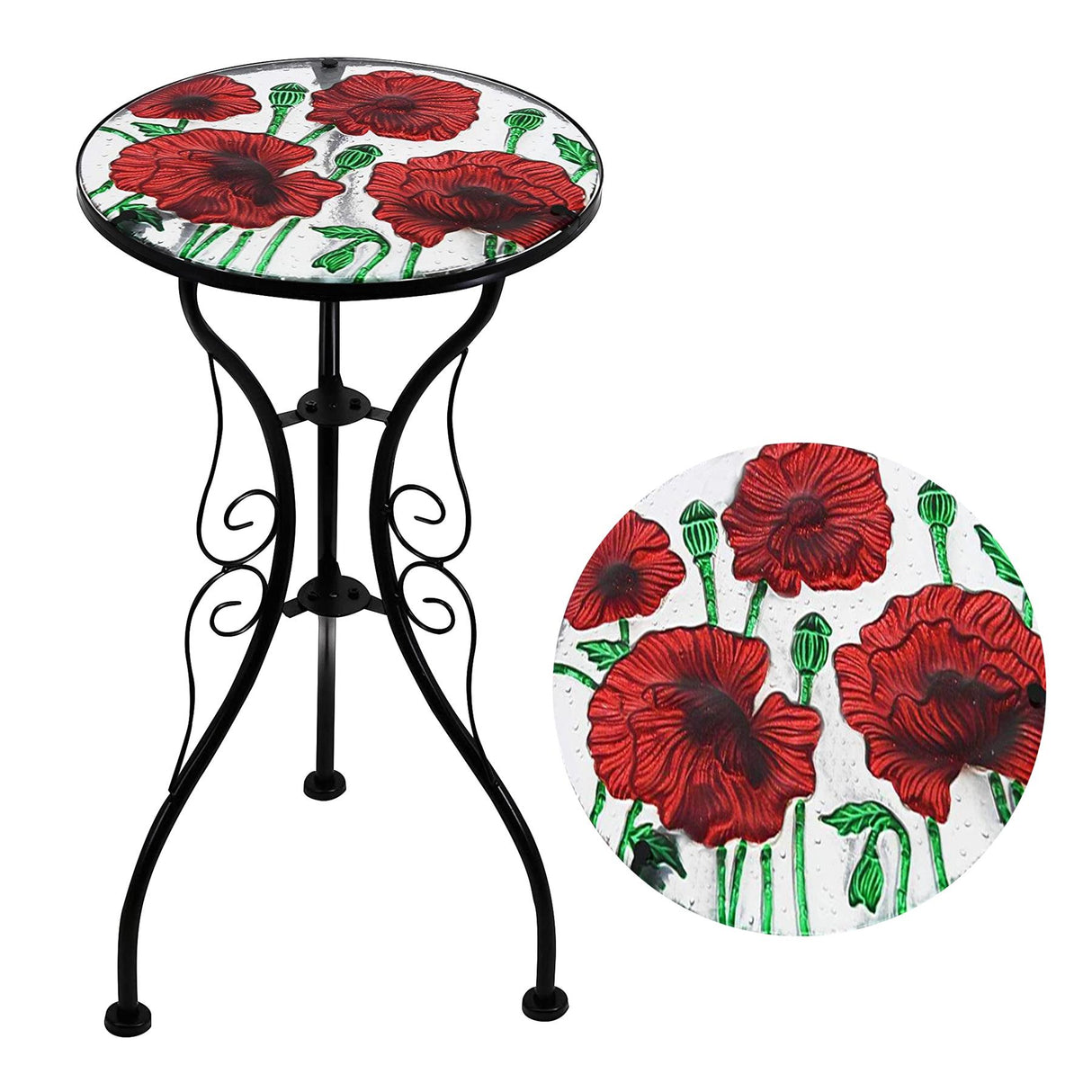Round Side Mosaic Garden Table With Poppies Design by Geezy - UKBuyZone