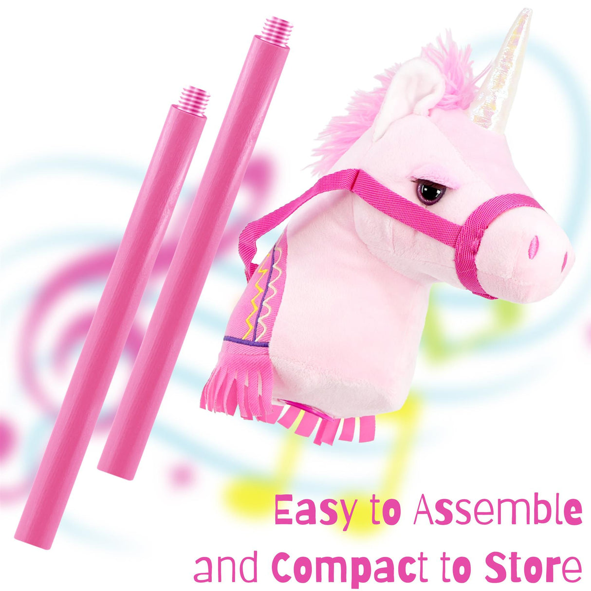 Kids Pink Unicorn Hobby Horse Toy with Sounds by The Magic Toy Shop - UKBuyZone