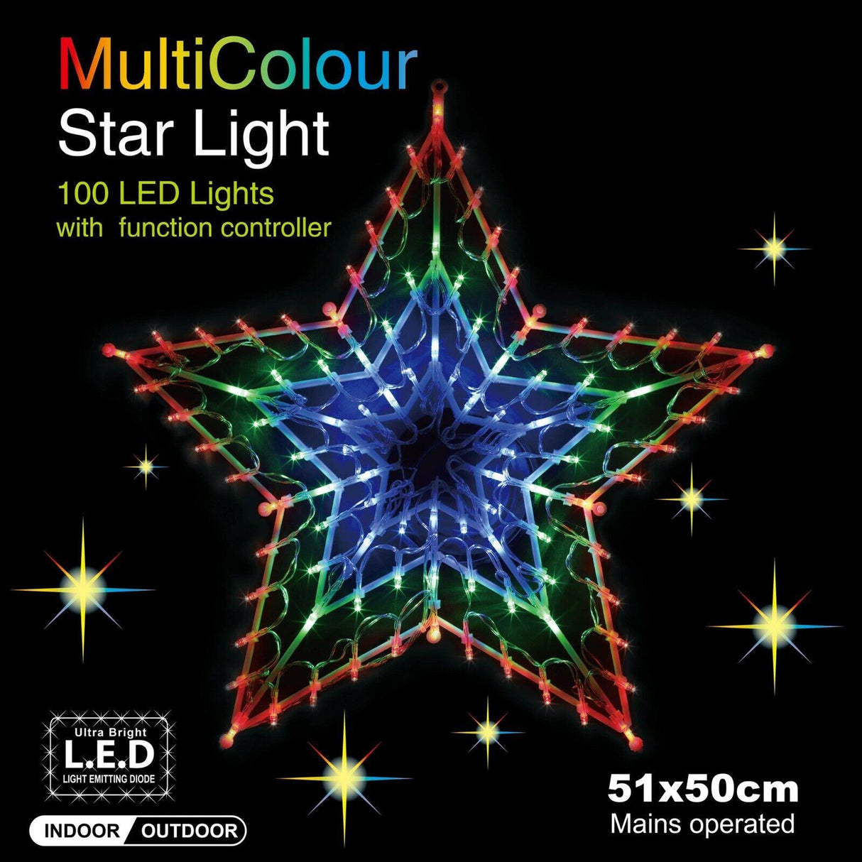Christmas LED Light Star Silhouette Multicoloured by GEEZY - UKBuyZone