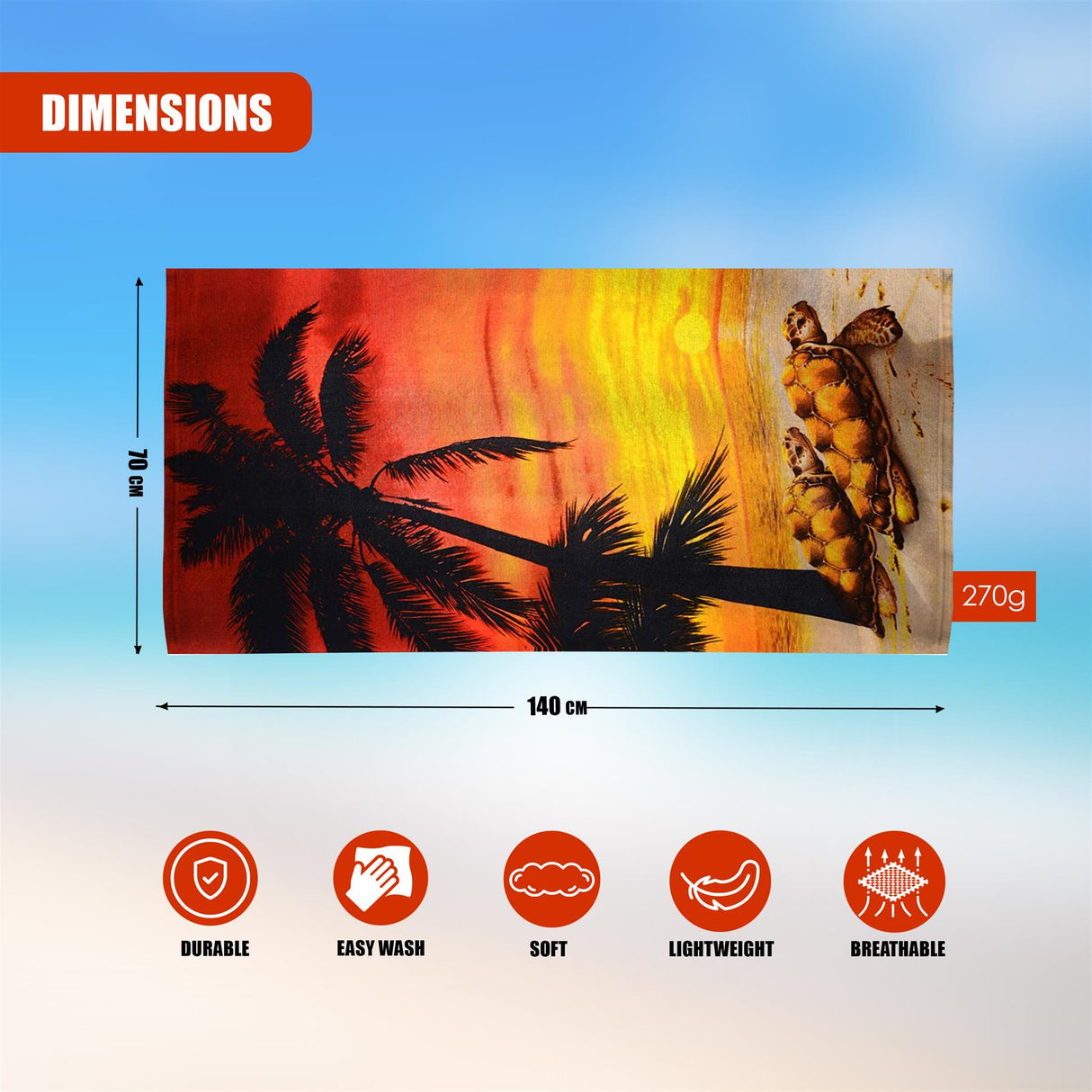 Sunset Tortoise Design Large Towel by Geezy - UKBuyZone