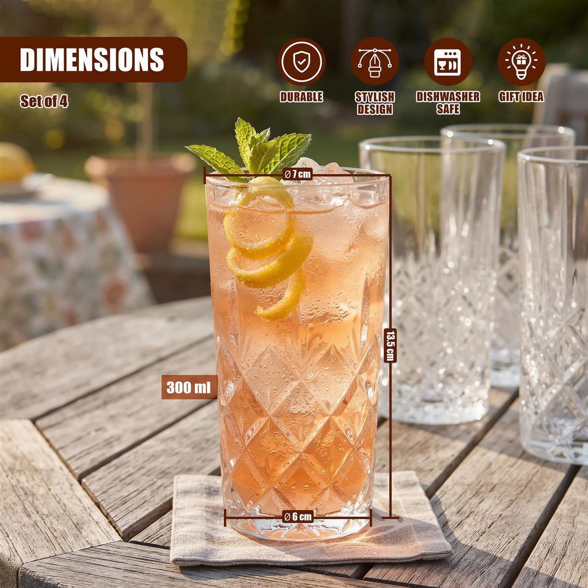 Set of 4 Tall Drinking Glasses