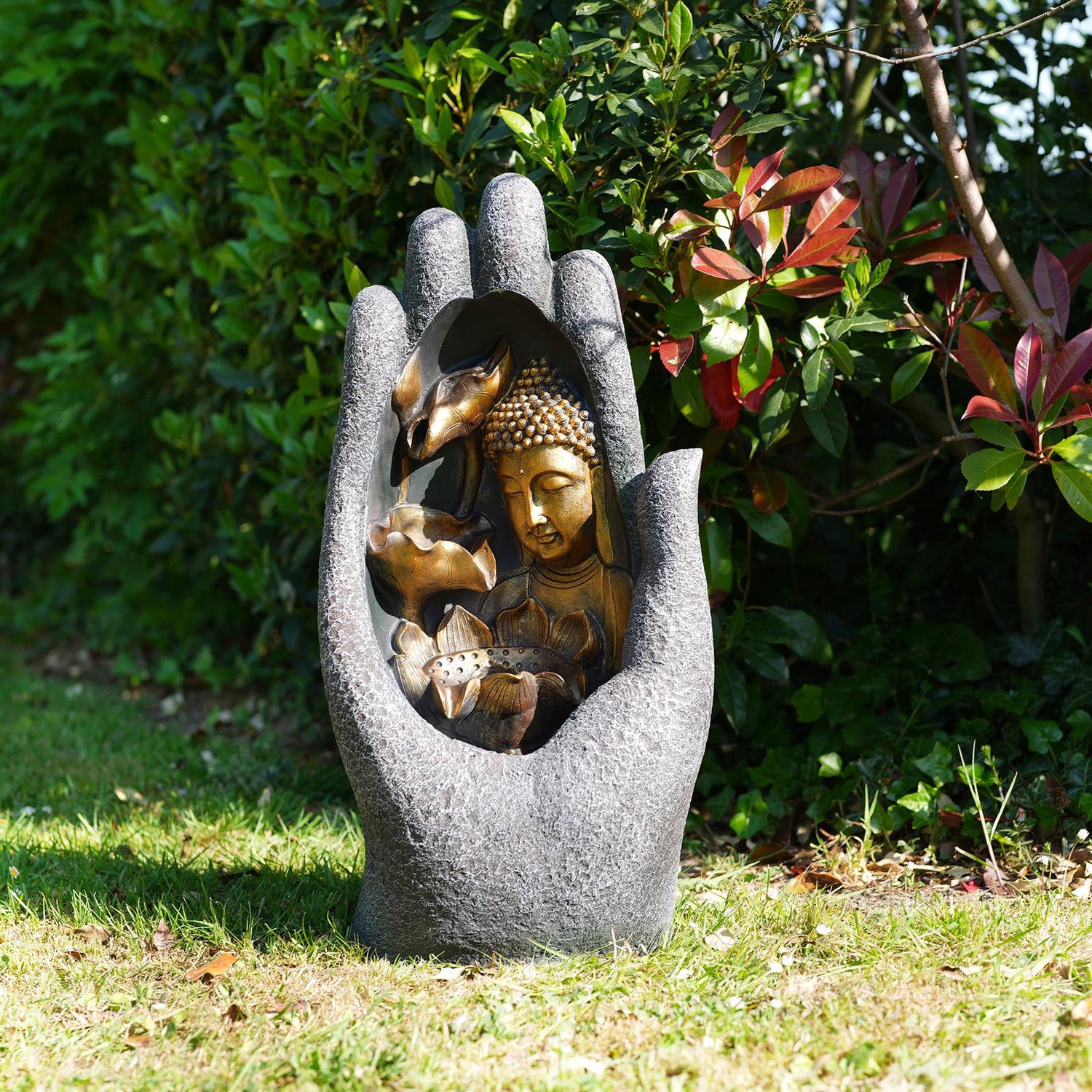 Hand Buddha Water Feature Outdoor With LED by GEEZY - UKBuyZone