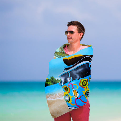 Blue Summer Bus Design Large Towel by Geezy - UKBuyZone