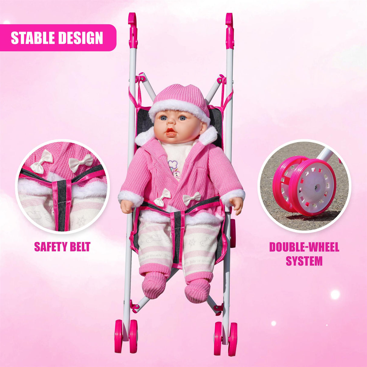 Pink Baby Doll Foldable Stroller by BiBi Doll - UKBuyZone