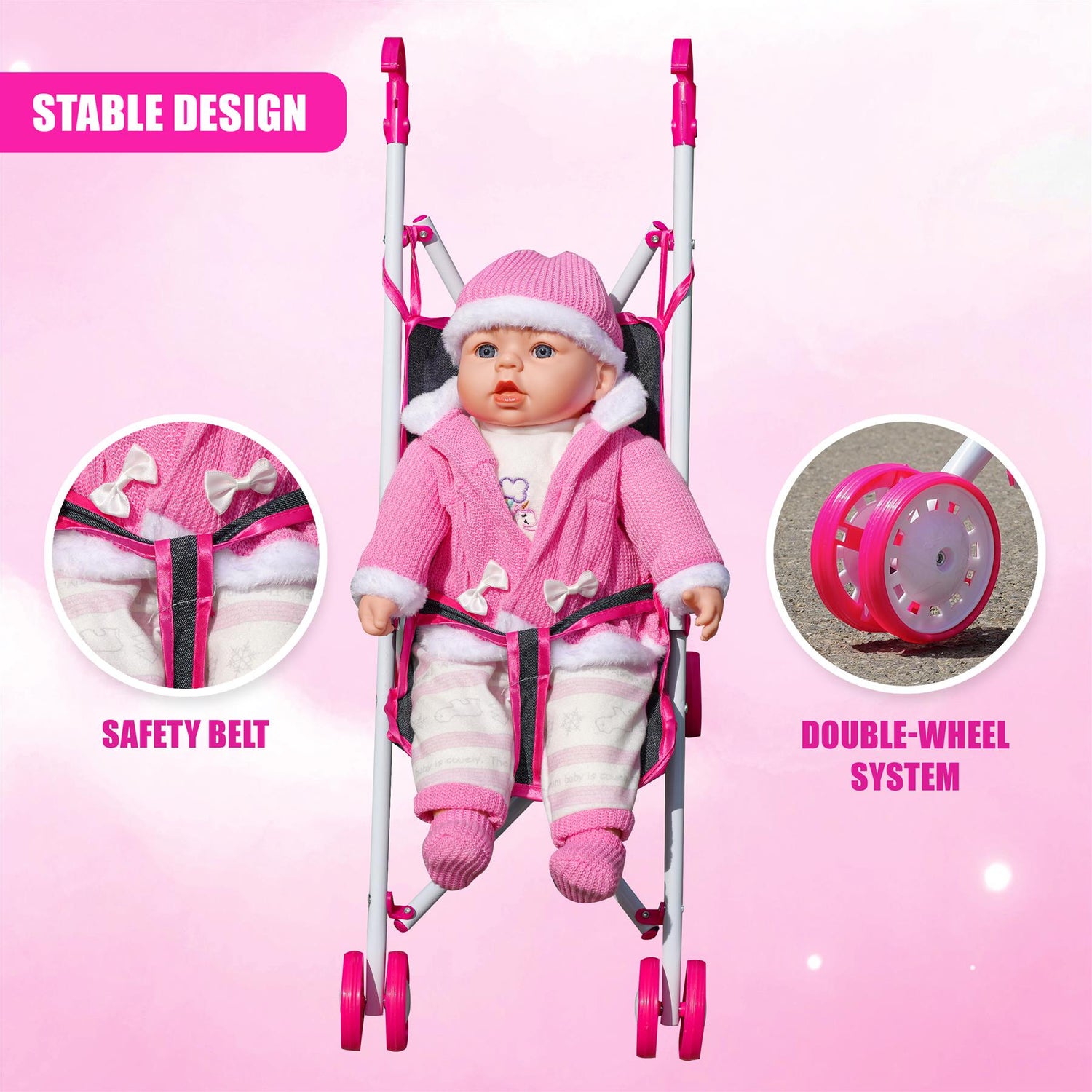 Pink Baby Doll Foldable Stroller by BiBi Doll - UKBuyZone