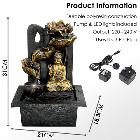 Buddha Water Feature Indoor With LED by GEEZY - UKBuyZone