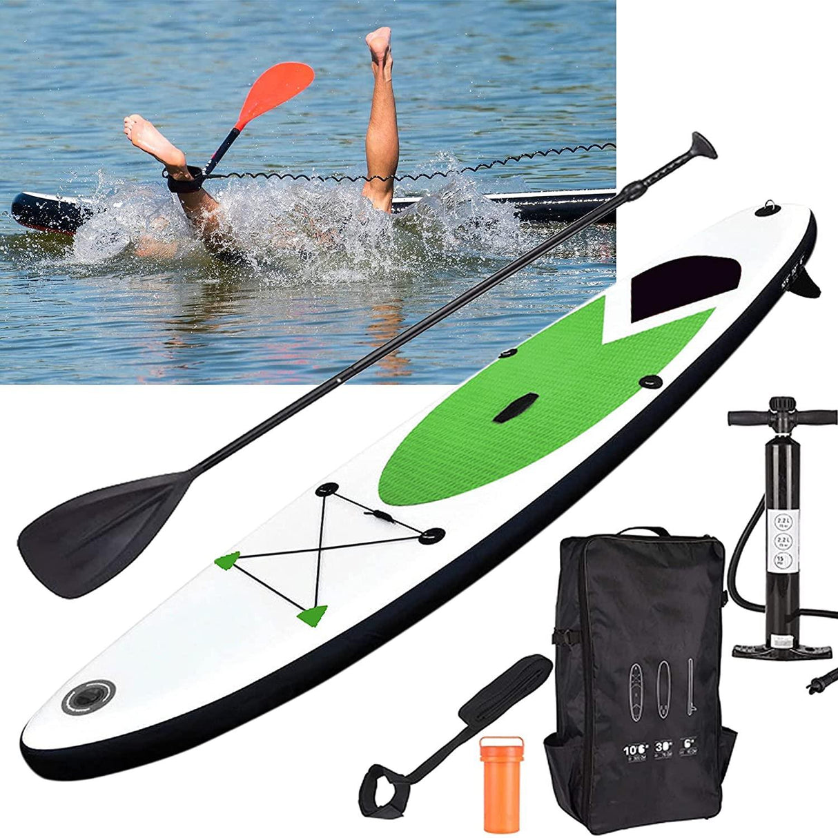 Inflatable SUP Stand Up Paddle Board Green 305cm by Geezy - UKBuyZone