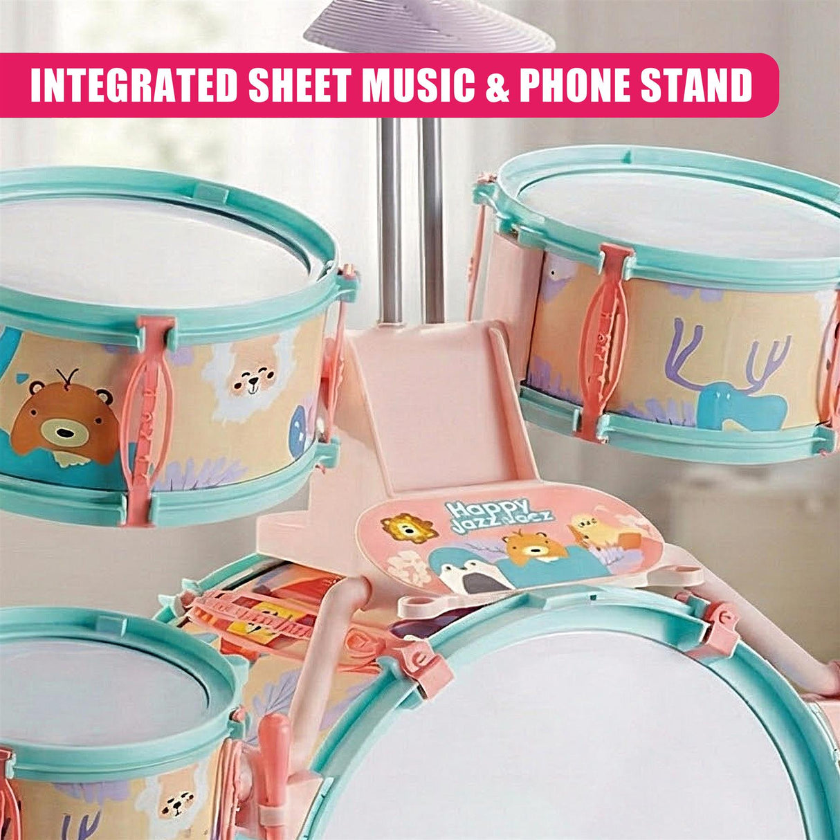 Pink and Green Multi functional Kids Jazz Drum Set