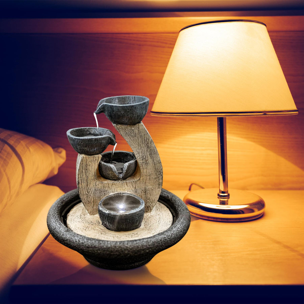 4 Bowls Water Feature Indoor With LED by GEEZY - UKBuyZone