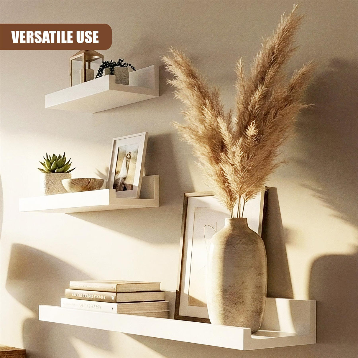 White Floating Wall Shelves Set of 3