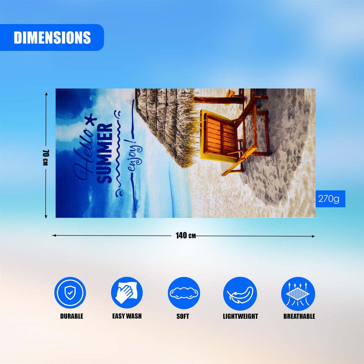 Hello Summer Design Large Towel by Geezy - UKBuyZone