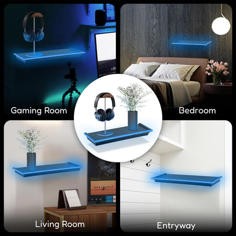 Black Floating Shelves with LED Neon Lights by GEEZY - UKBuyZone