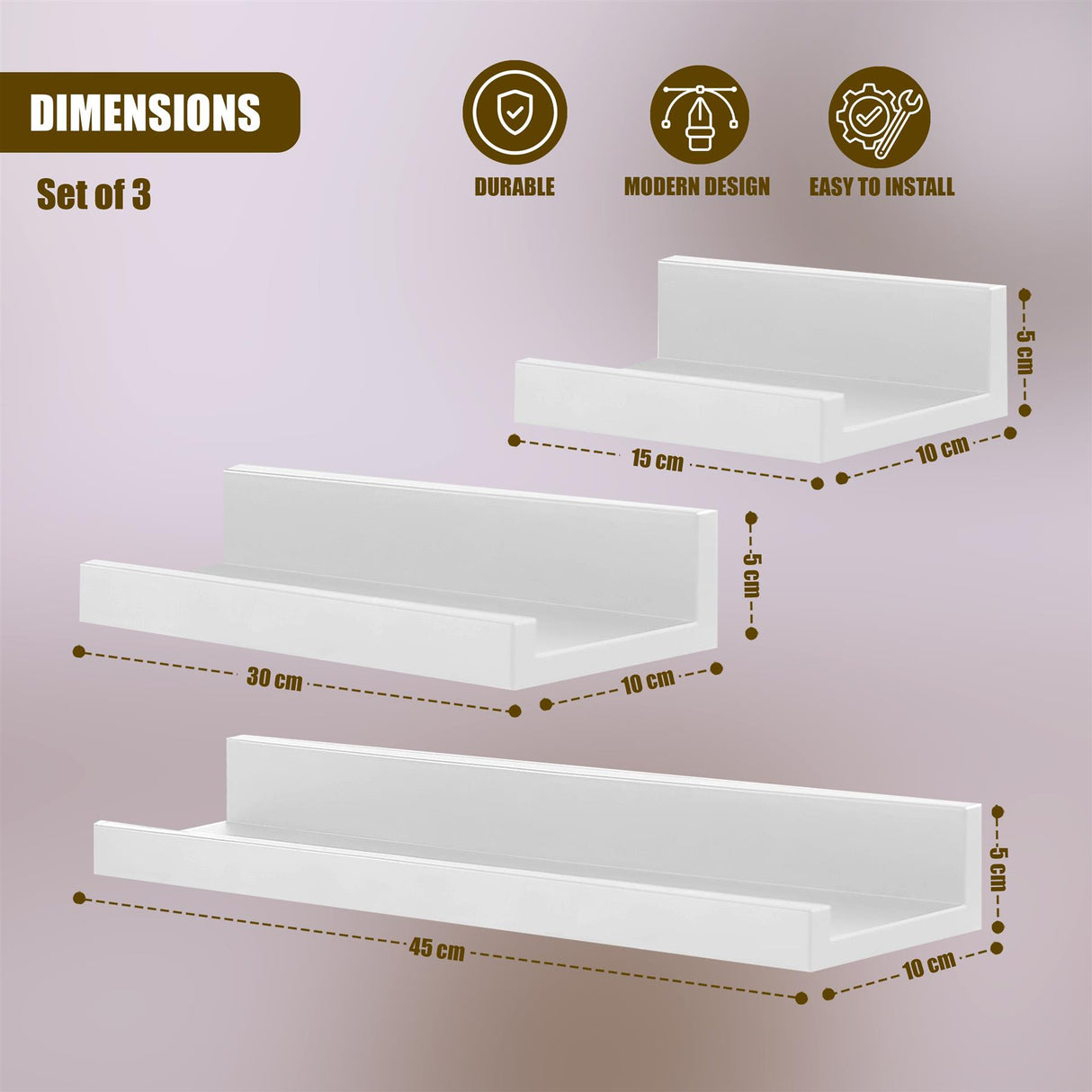 White Floating Wall Shelves Set of 3