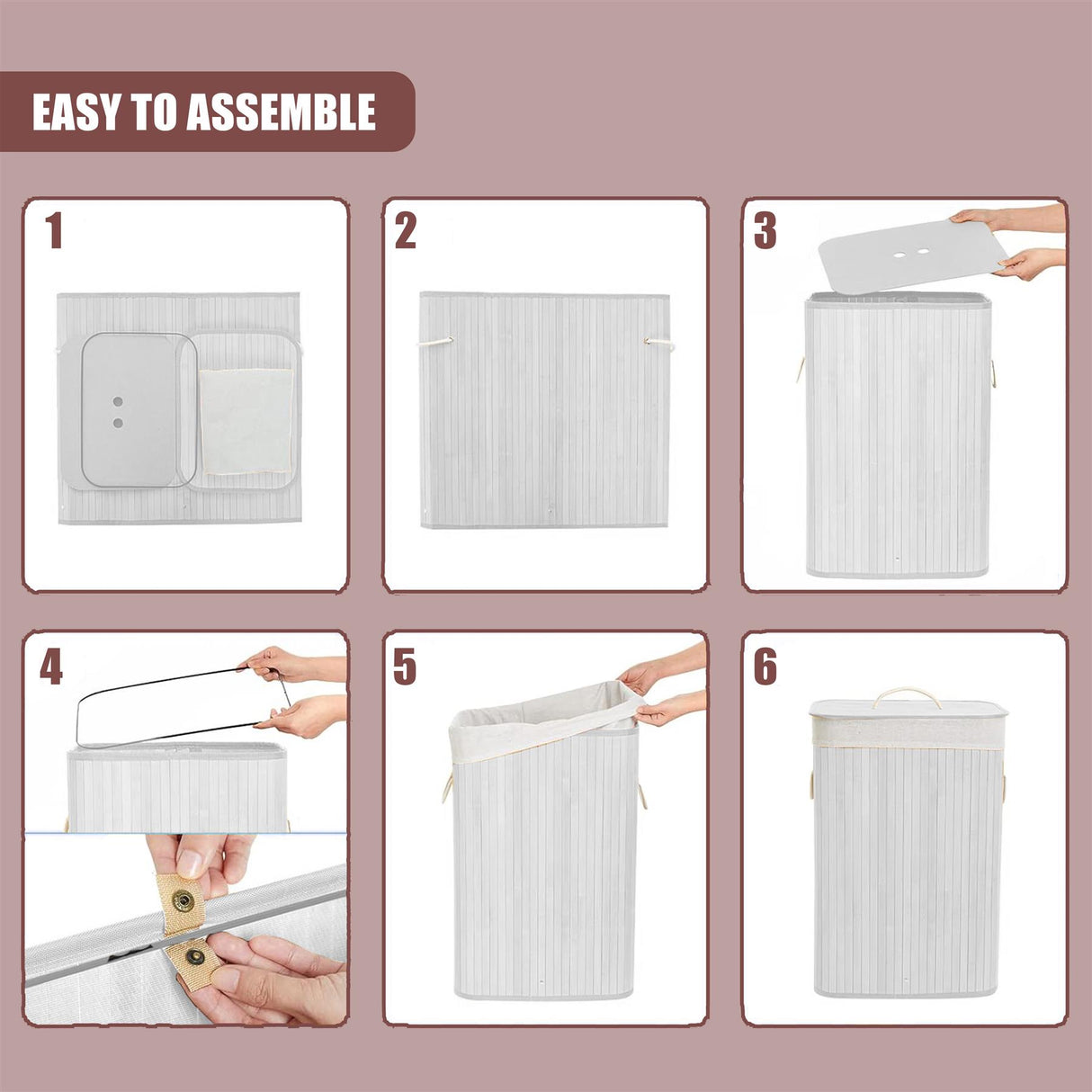 Rectangular Bamboo Laundry Hamper with Lid, White by GEEZY - UKBuyZone