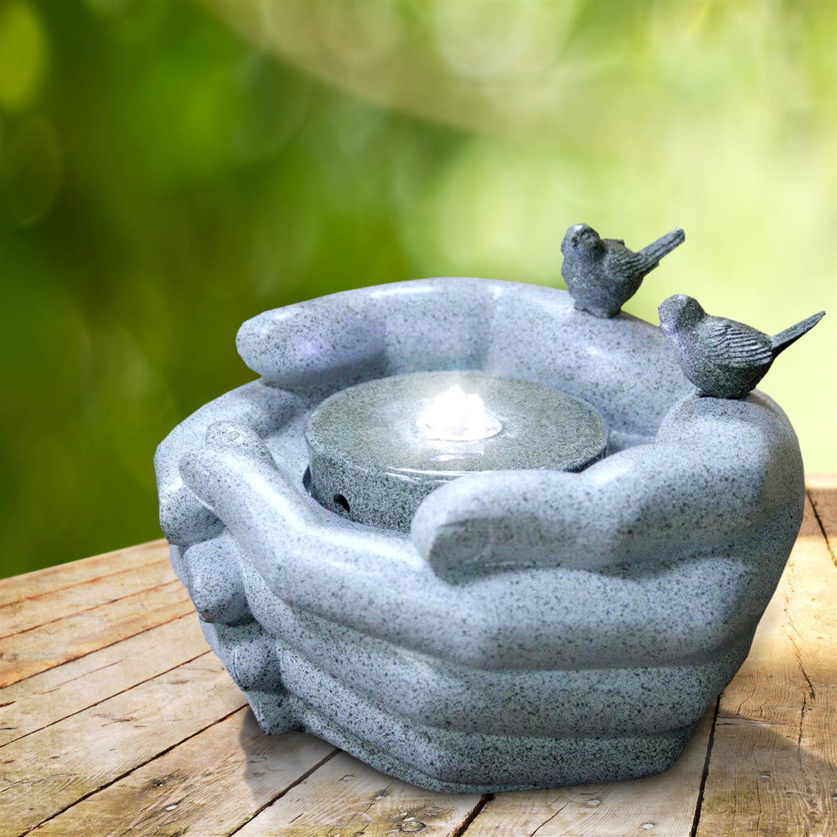 Cupped Hands Water Feature Outdoor With LED by GEEZY - UKBuyZone