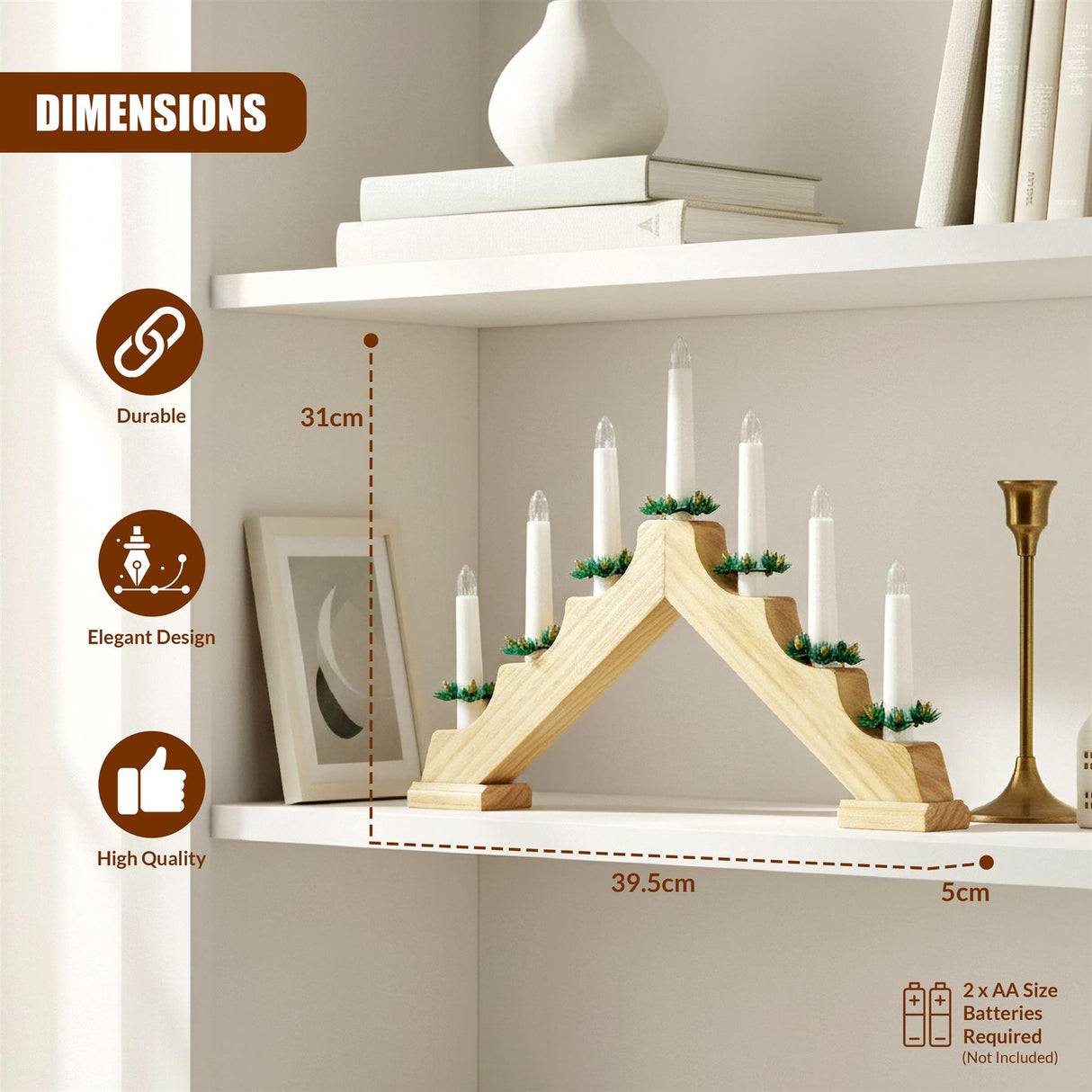 Wooden Candle Bridge with 7 LED Lights