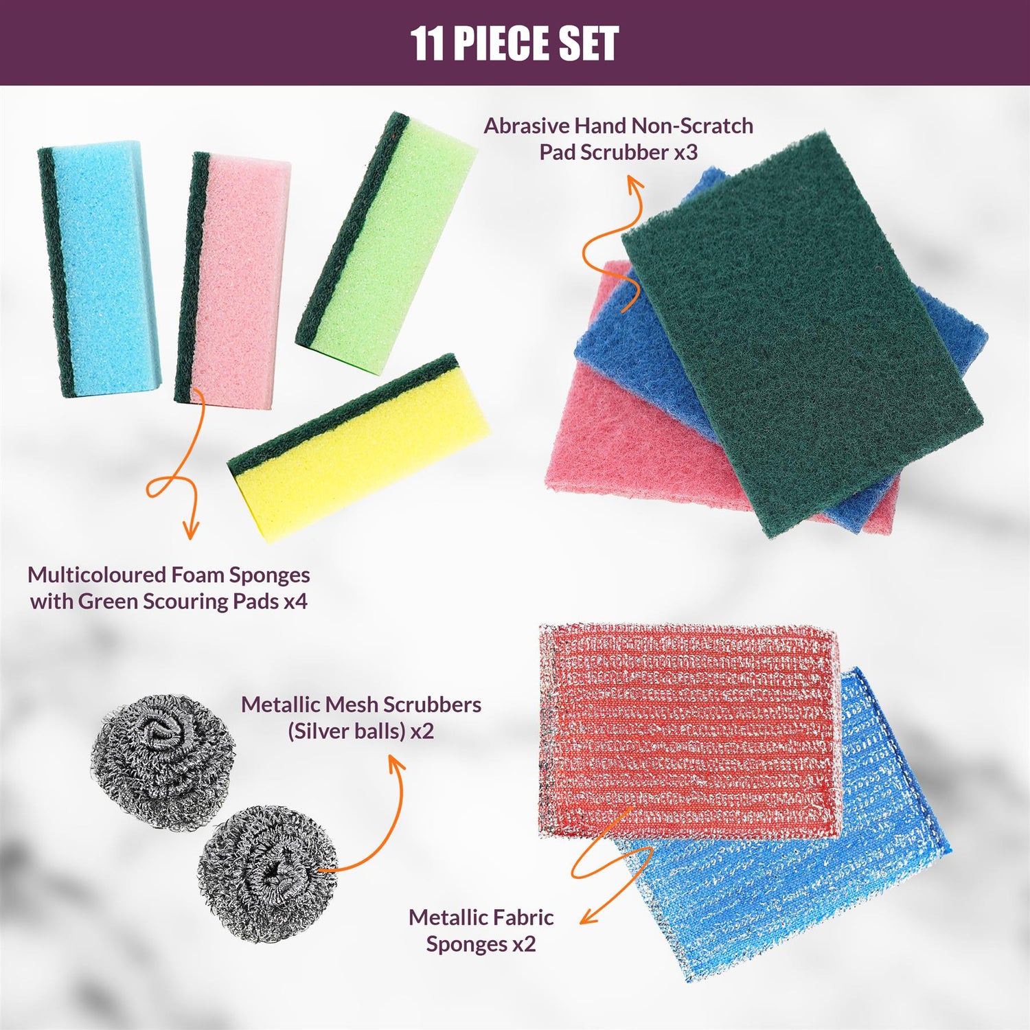 Kitchen Scourers and Sponges Cleaning Set of 11 Pieces by GEEZY - UKBuyZone