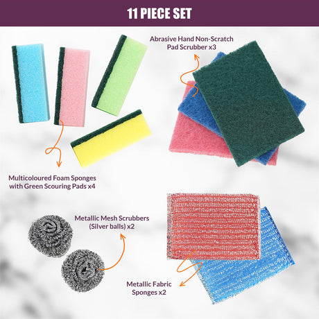 Kitchen Scourers and Sponges Cleaning Set of 11 Pieces by GEEZY - UKBuyZone