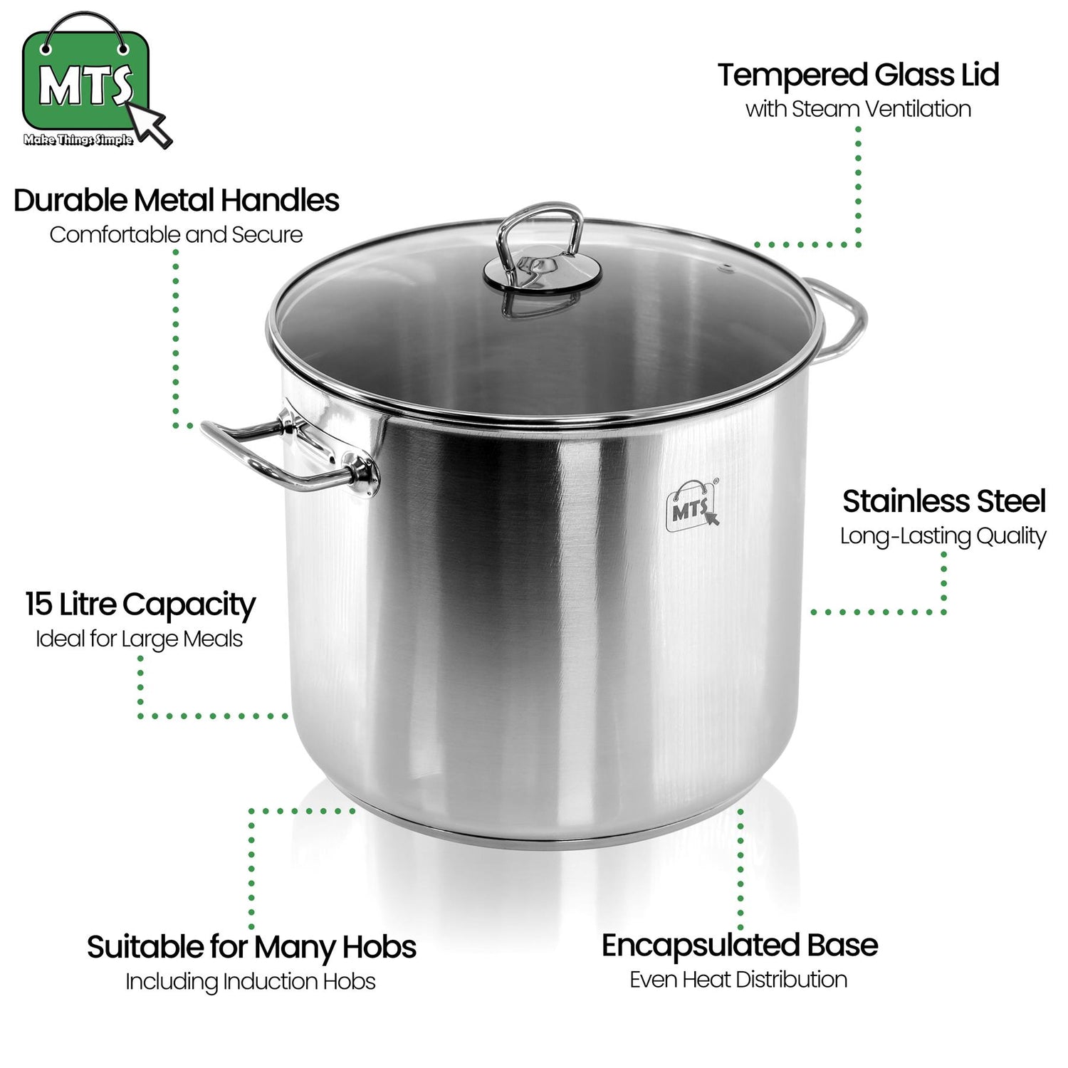 20 Litre Stock Pot With Glass Lid by MTS - UKBuyZone
