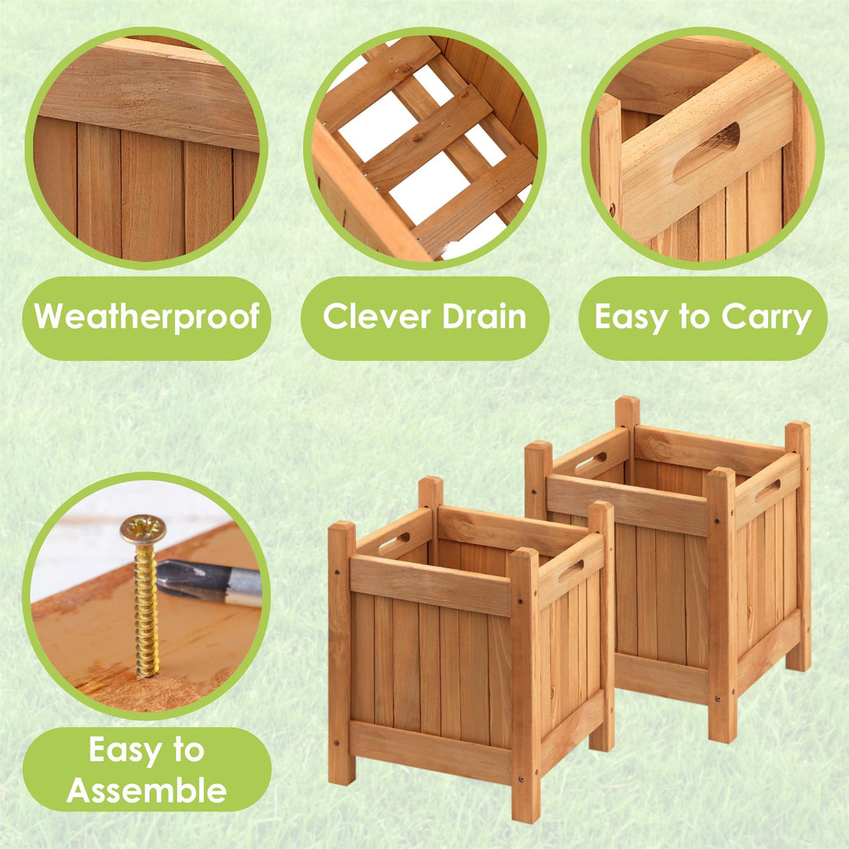 Wooden Planters Square Set of 2 by GEEZY - UKBuyZone