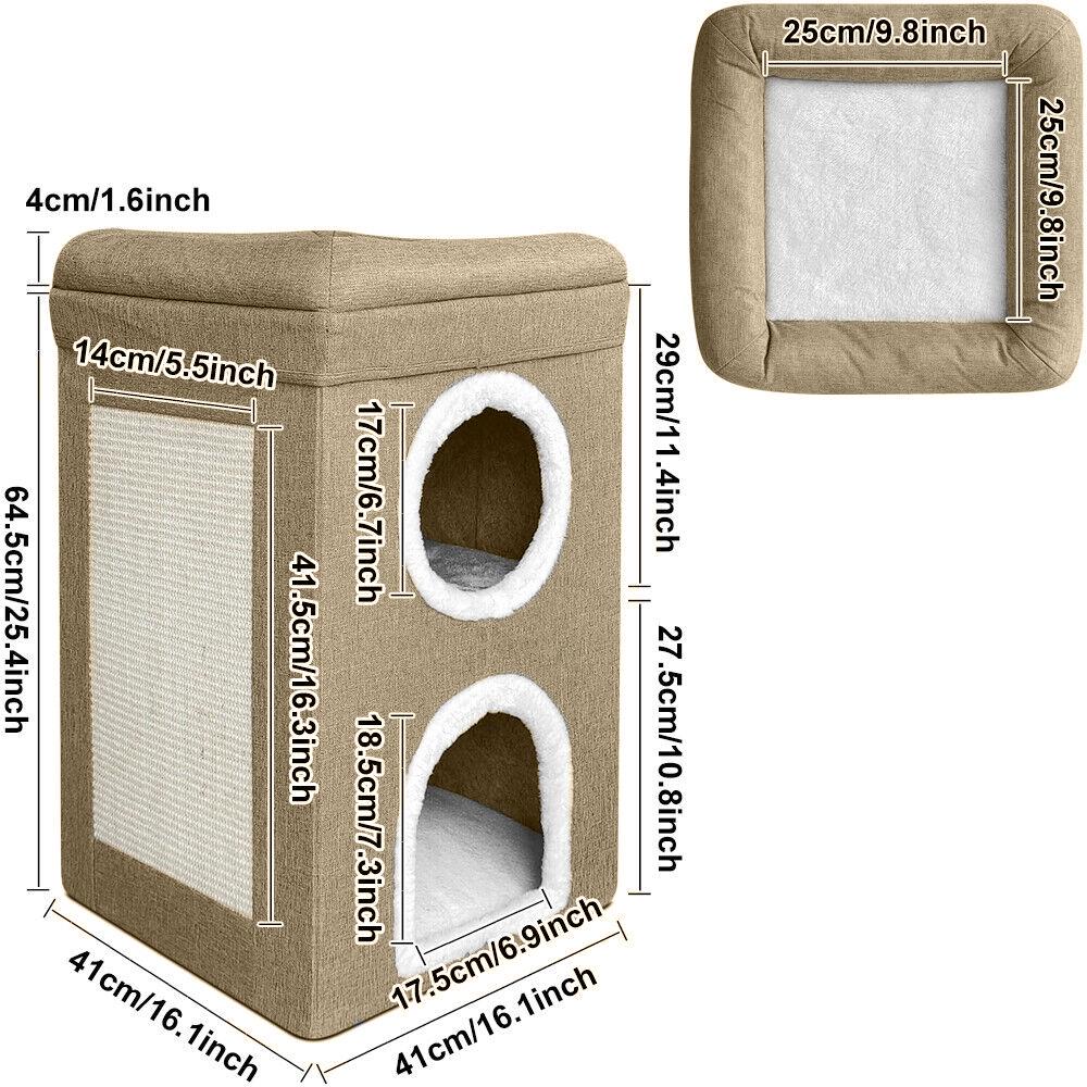 "Beige cat house with a scratching post, 4 x 6 inches tall." - UKBuyZone