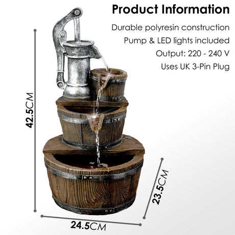 Pump Barrel Water Feature Outdoor With LED by GEEZY - UKBuyZone