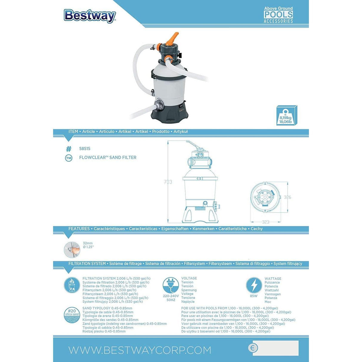 Bestway Flowclear 58515 Sand Filter Pump 800 gal by Bestway - UKBuyZone