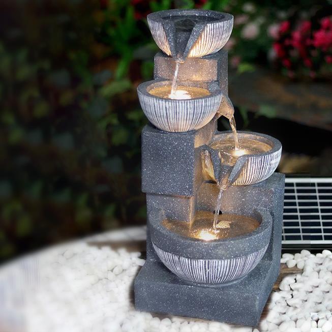 4 Tier Bowl Solar Water Feature Outdoor With LED by GEEZY - UKBuyZone