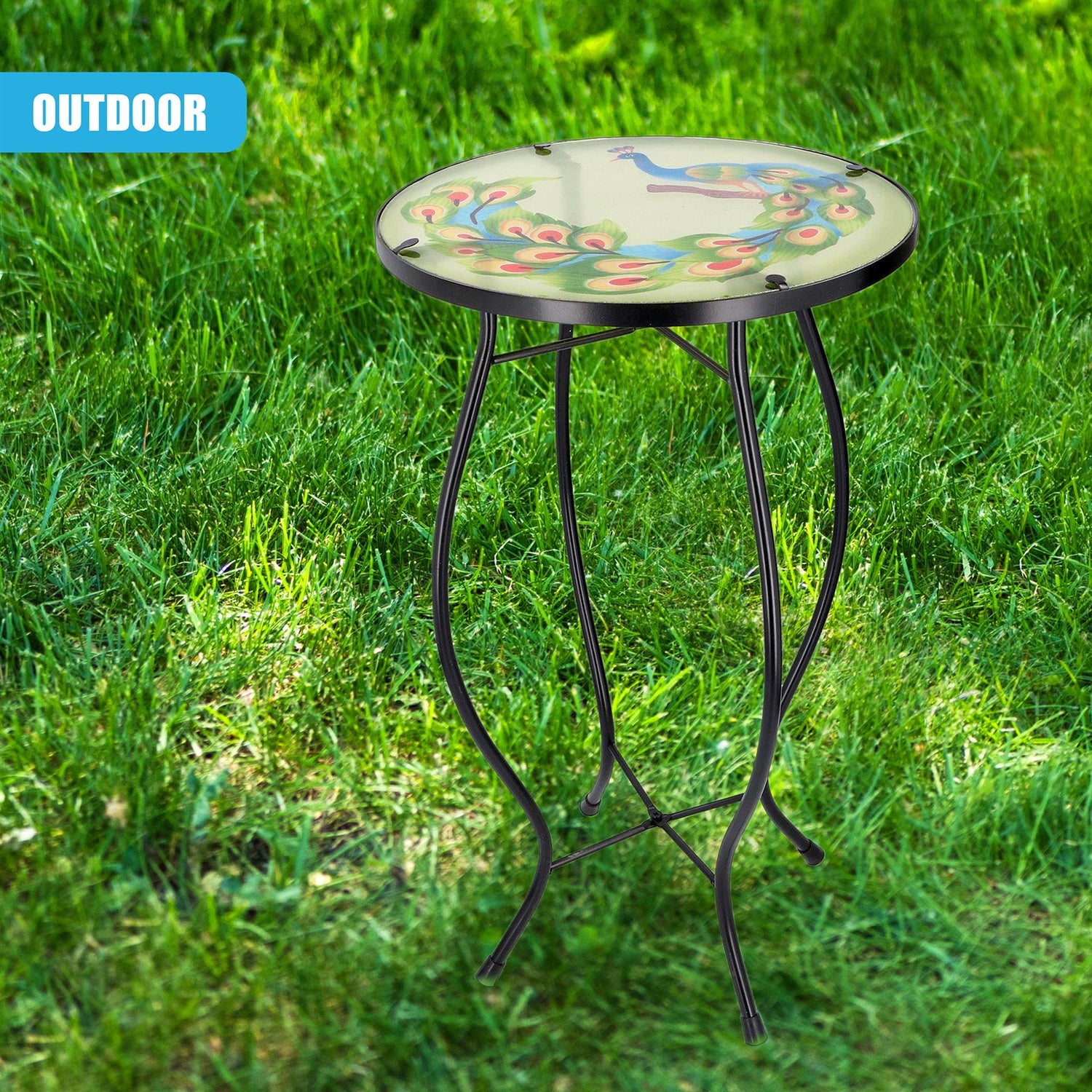 Round Side Mosaic Table With Peacock Design by GEEZY - UKBuyZone