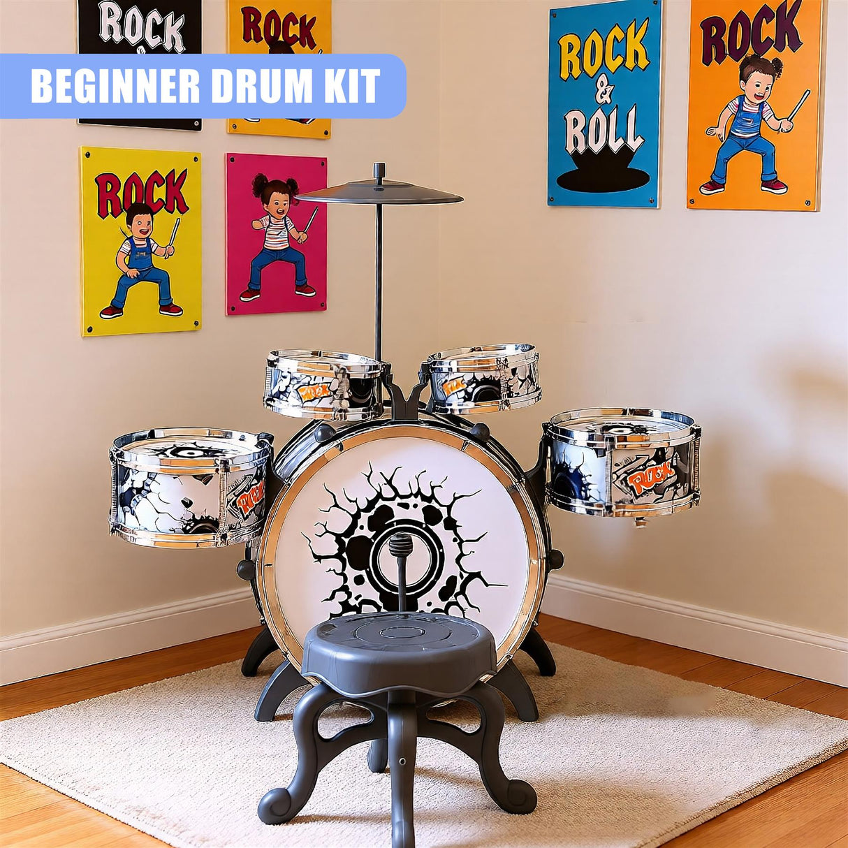 Kids Black and White Drum Kit Play Set