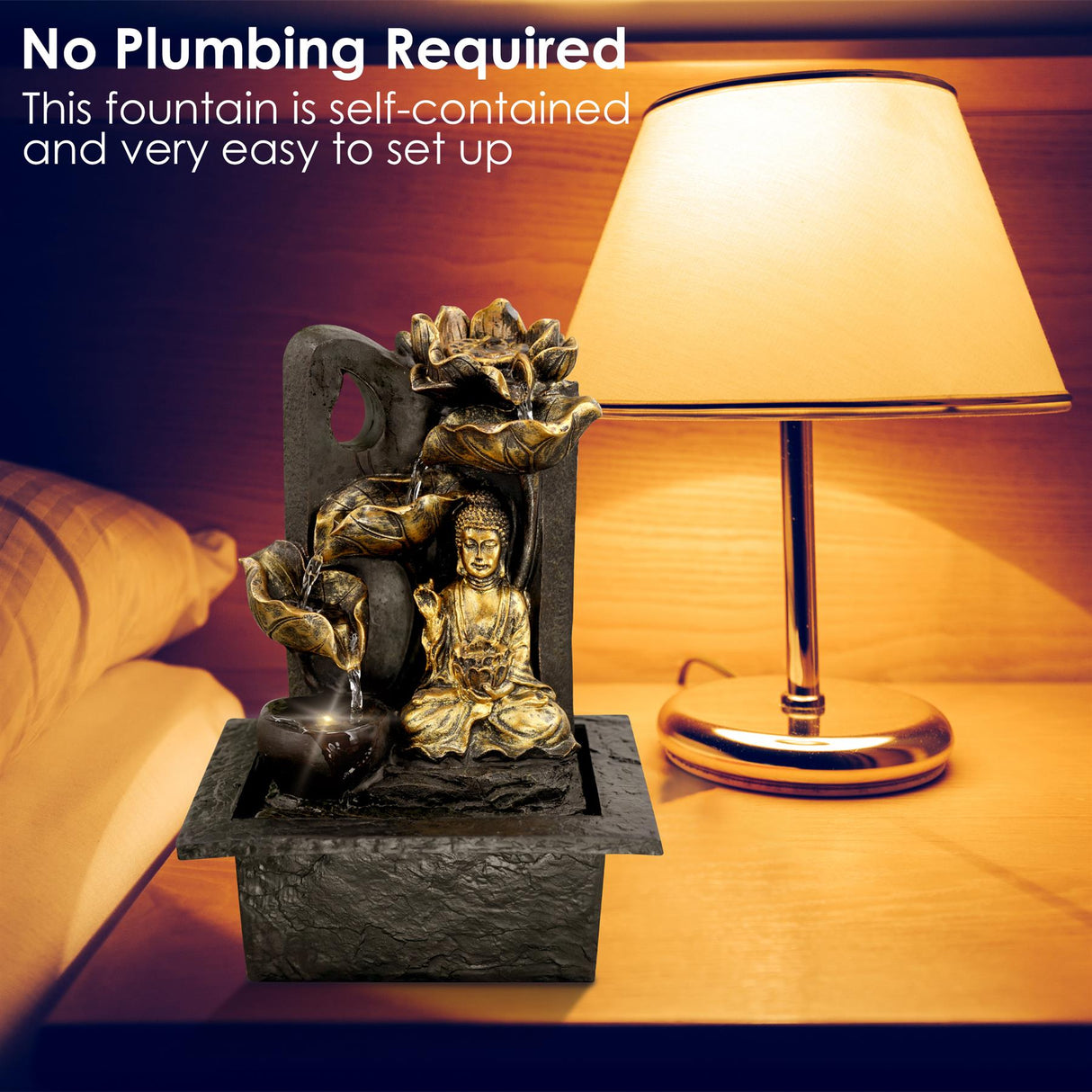 Buddha Water Feature Indoor With LED by GEEZY - UKBuyZone
