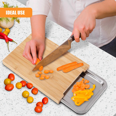 Bamboo Chopping Board with Stainless Steel Tray by GEEZY - UKBuyZone