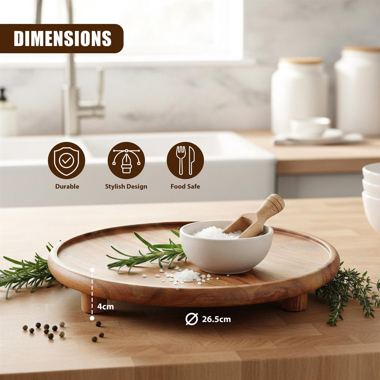 Round Acacia Wood Serving Tray