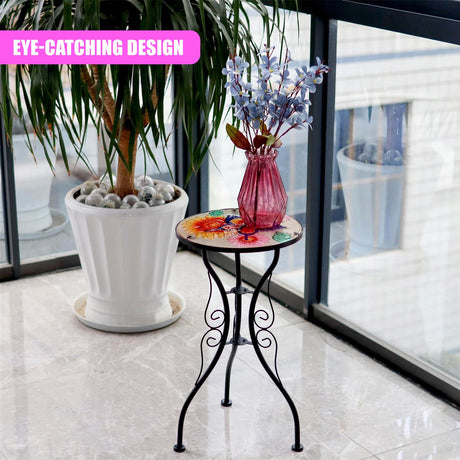 Round Side Garden Mosaic Table  With Flowers and Butterfly Design by Geezy - UKBuyZone