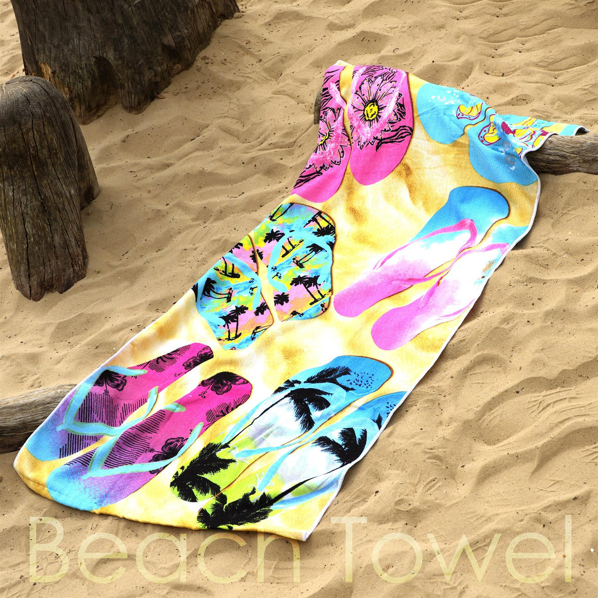 Beach Bath Towel Flip Flop Design Microfibre Towel by GEEZY - UKBuyZone