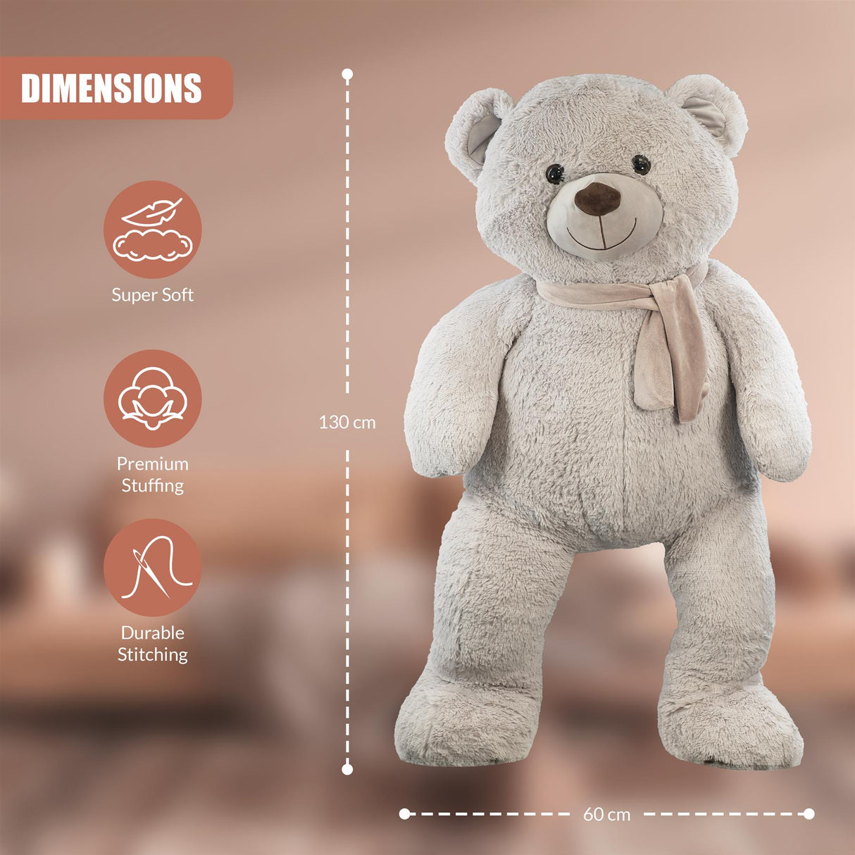 Giant Bear with Scarf 130cm by The Magic Toy Shop - UKBuyZone