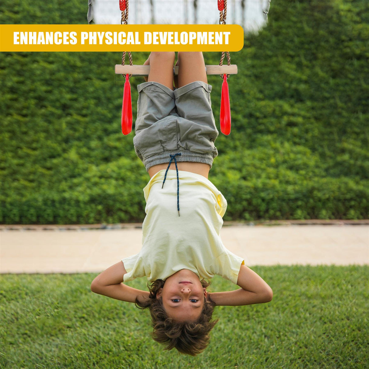 Wooden Trapeze Swing, Rope Ladder & Red Plate Seat by The Magic Toy Shop - UKBuyZone