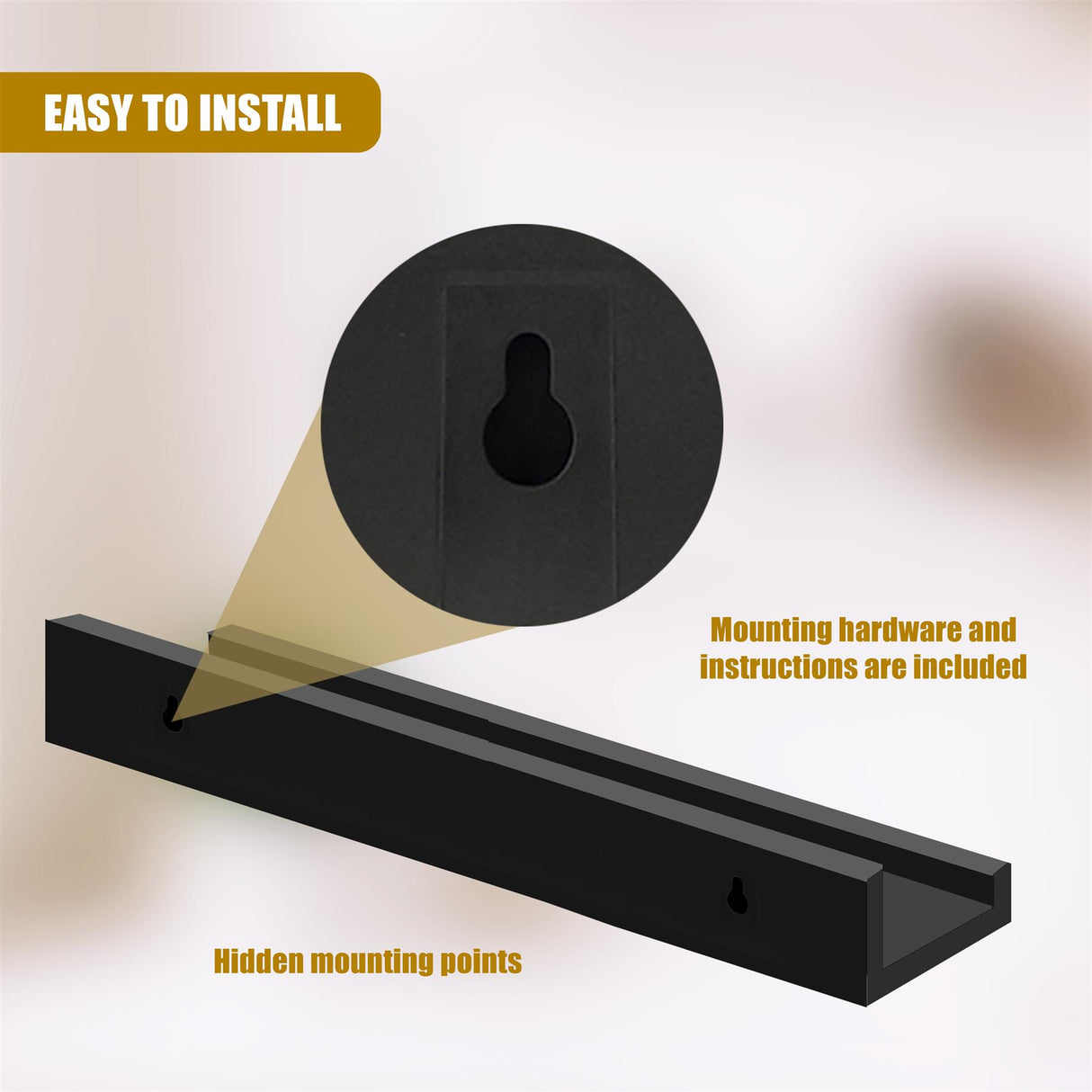 Wall Book Hanging Black Shelf Set of 3