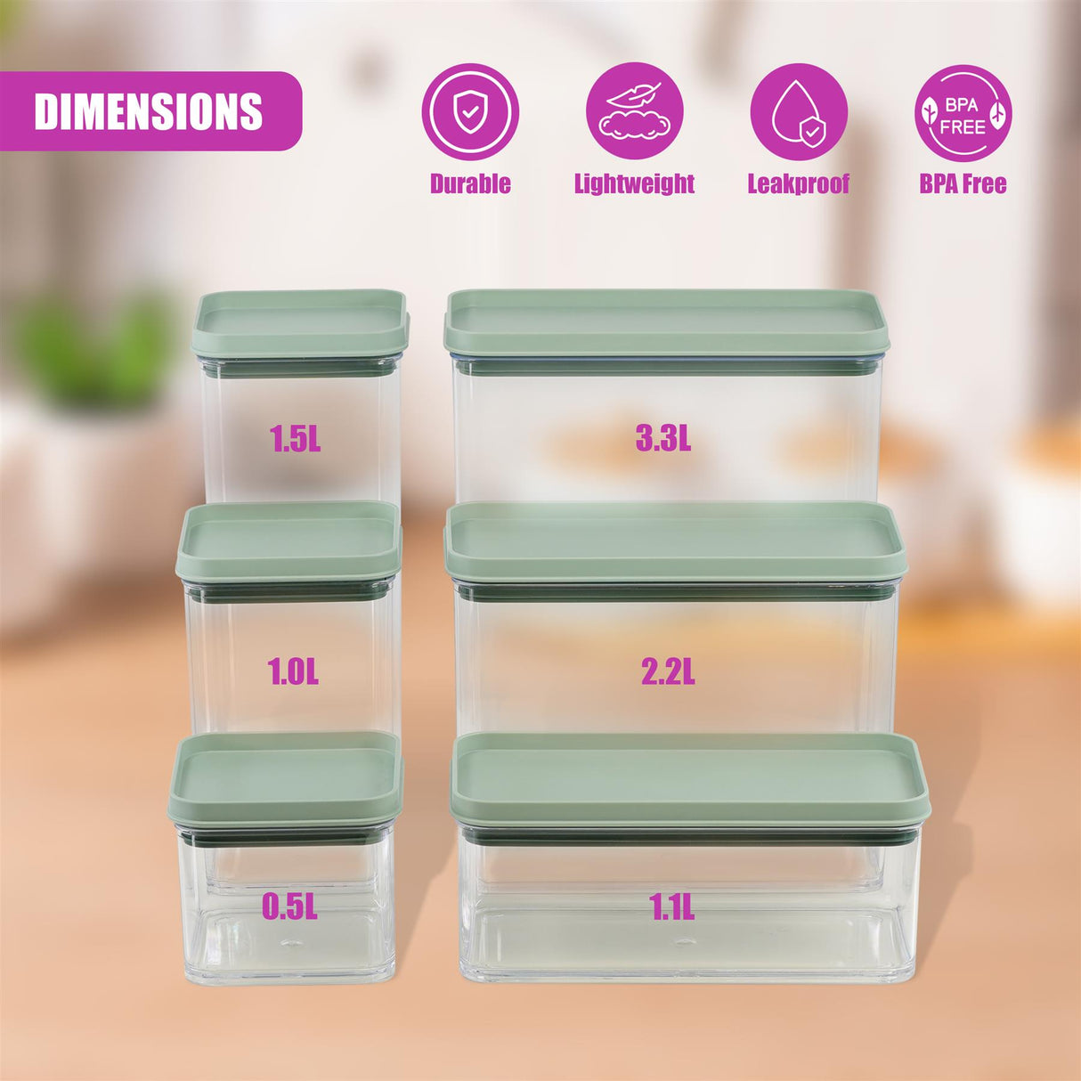 Food Storage Containers Set of 6 by GEEZY - UKBuyZone