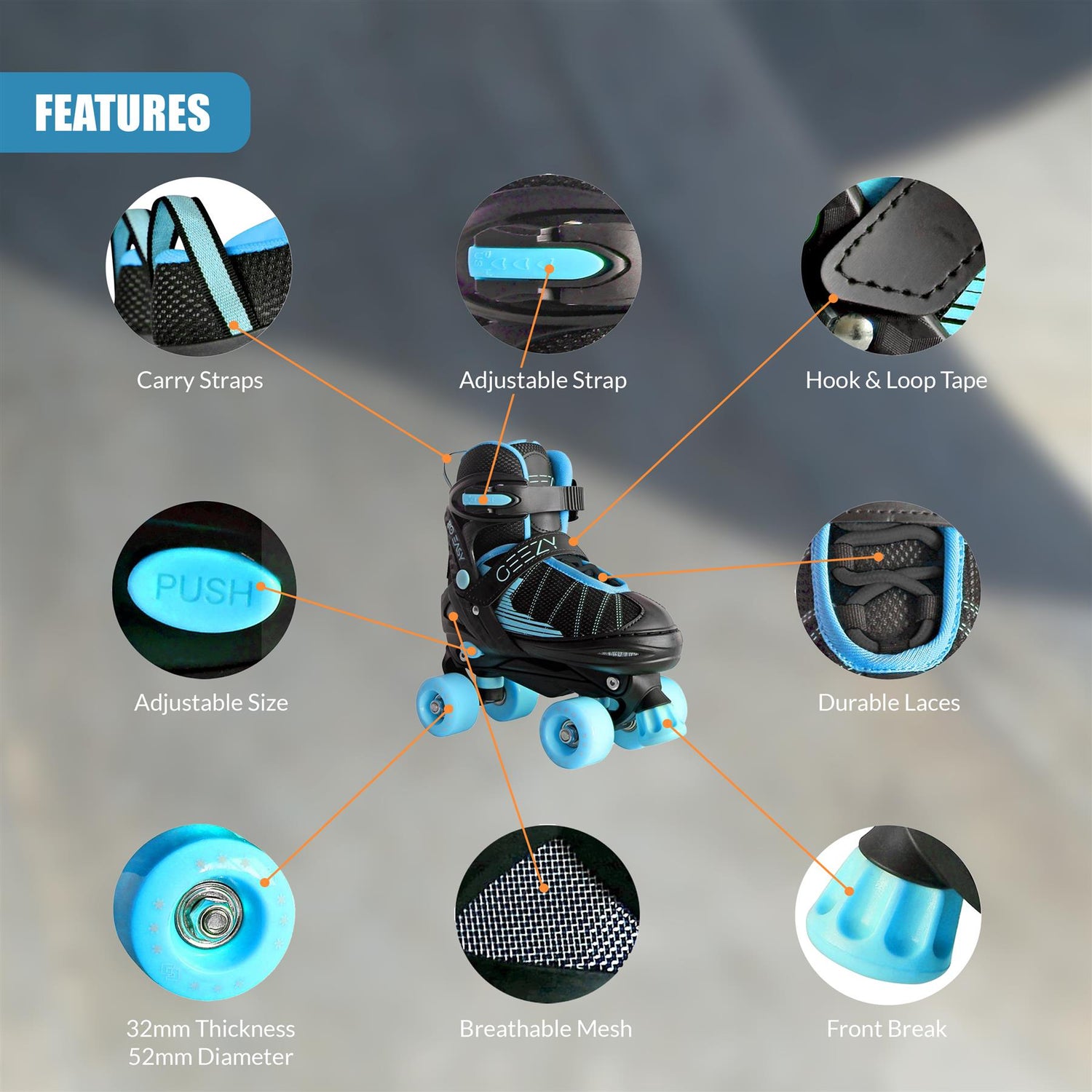 Adjustable Black & Blue Quad Roller Skates for Kids by The Magic Toy Shop - UKBuyZone