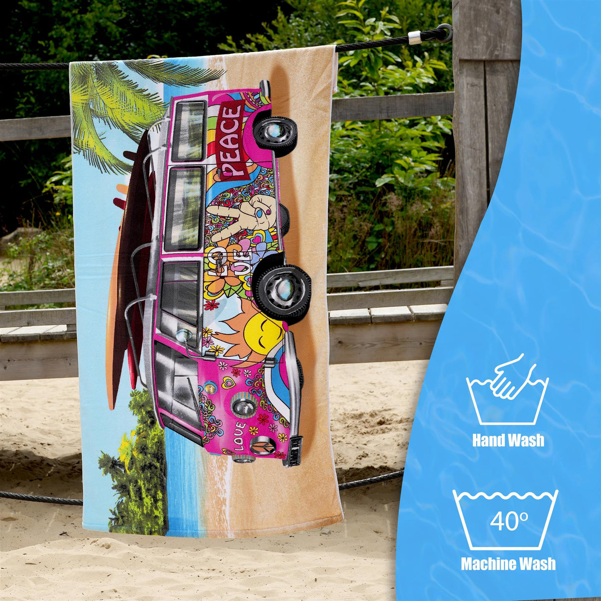 Pink & Blue Summer Bus Design Large Towel Set by Geezy - UKBuyZone