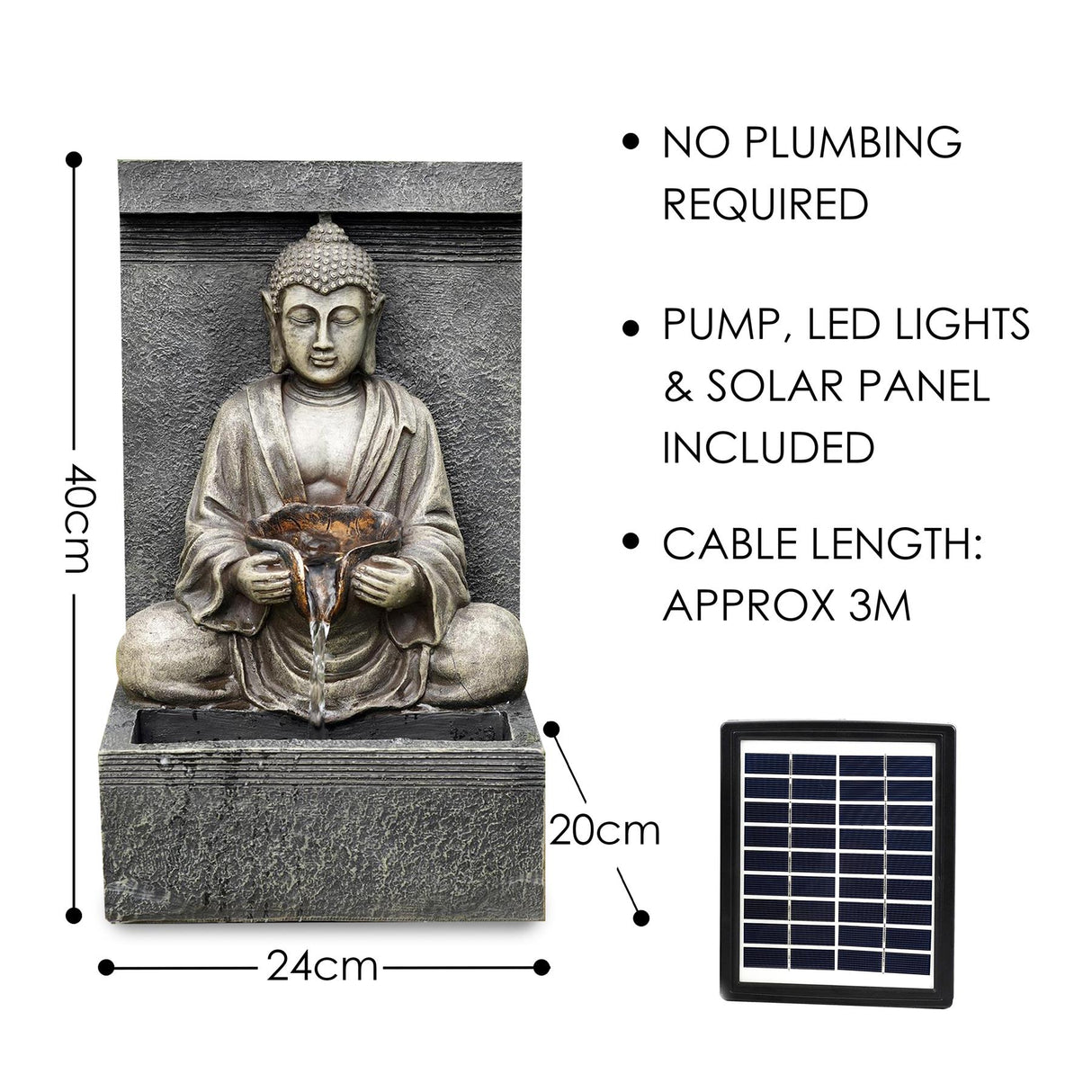 Solar Water Fountain Stone Buddha by GEEZY - UKBuyZone